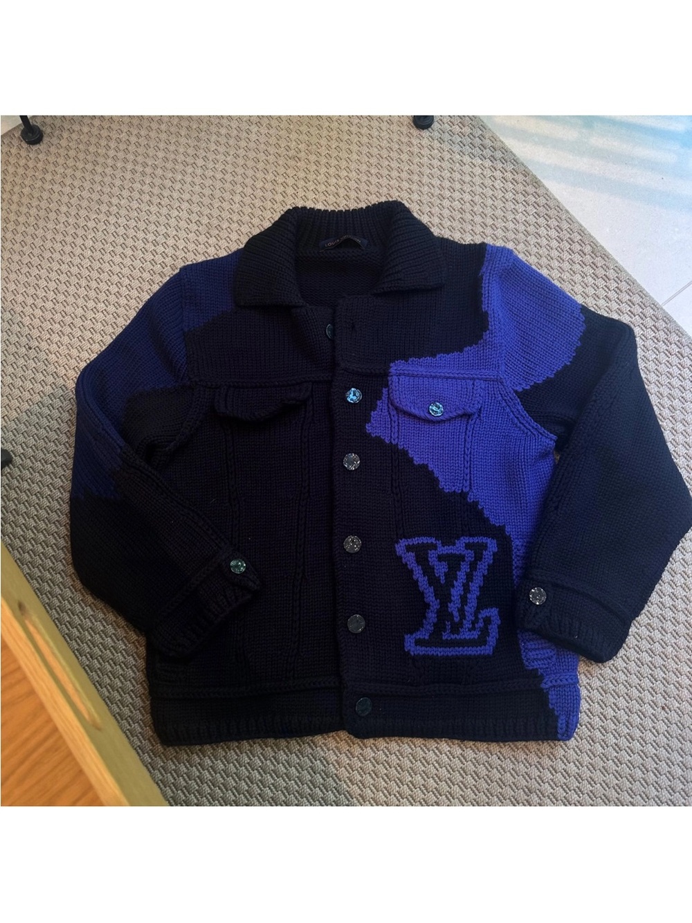 Louis Vuitton Black & Cobalt Blue Knit Trucker Jacket - Picture 2 of 3